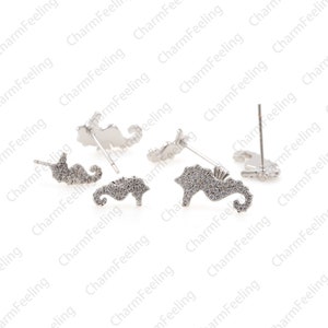 Seahorse stud, seahorse jewelry,Seahorse charm, one large and one small cubic zirconia marine earrings  1 pair
