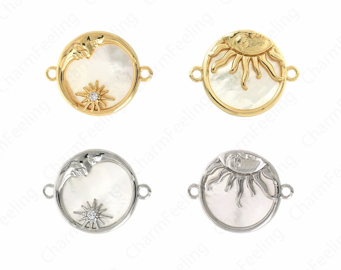 18K Gold Filled Crescent Moon,Sun Coin ConnectorMoon Connector Round Shell Connector,DIY Jewelry Supplies,15.5x20x2.5mm