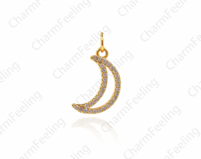 Golden Moon Charm, Hollow Moon Pendant, CZ Moon Charm, Moon Pendant, DIY Jewelry Making Accessories 19.6x9.9x1.5mm 1pcs