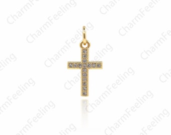 CZ Cross Charm, Cross Necklace, Micro-Pave Cross Pendant, cross Jewelry, DIY Jewelry Making Accessories 11.8x9.2x1.5mm 1pcs