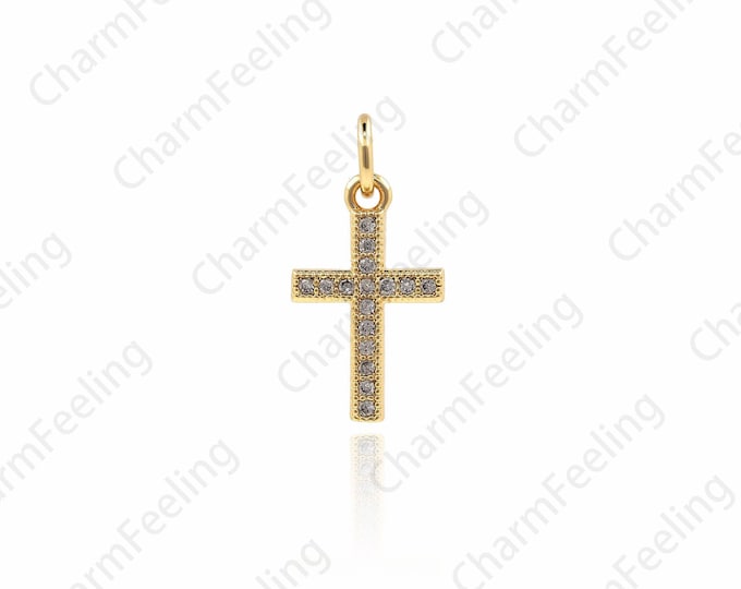 CZ Cross Charm, Cross Necklace, Micro-Pave Cross Pendant, cross Jewelry, DIY Jewelry Making Accessories 11.8x9.2x1.5mm 1pcs