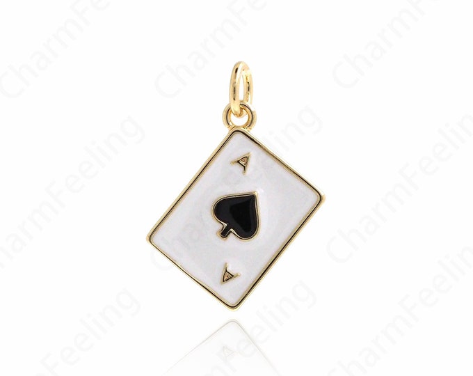 18K Gold Filled Poker Pendant,Poker Charm,Enamel Poker Charms DIY Jewelry Making,22x15.8x1.5mm
