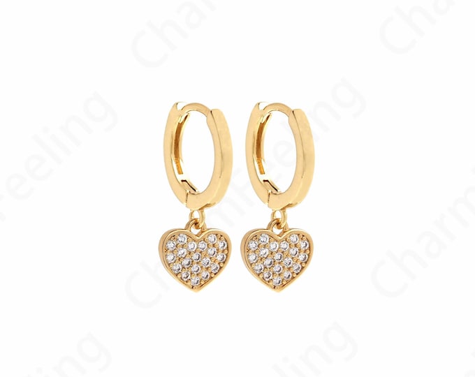 18K Gold Filled Heart Earrings, Love Earrings,Micro Pavé CZ Hoop Earrings, DIY Jewelry Accessories