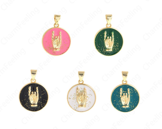 Rock Gesture Pendant,18K Gold Filled Gesture Pendant, Gesture Rock Charm,Enamel Charm, DIY Jewelry Making Accessories 23.5x17x3.2mm