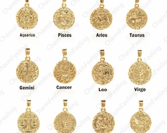 Zodiac constellation pendant, zodiac symbols, horoscope, astrology, zodiac signs, gold zodiac pendant 21.5×14x2mm  1pcs