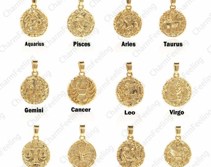 Zodiac constellation pendant, zodiac symbols, horoscope, astrology, zodiac signs, gold zodiac pendant 21.5×14x2mm  1pcs