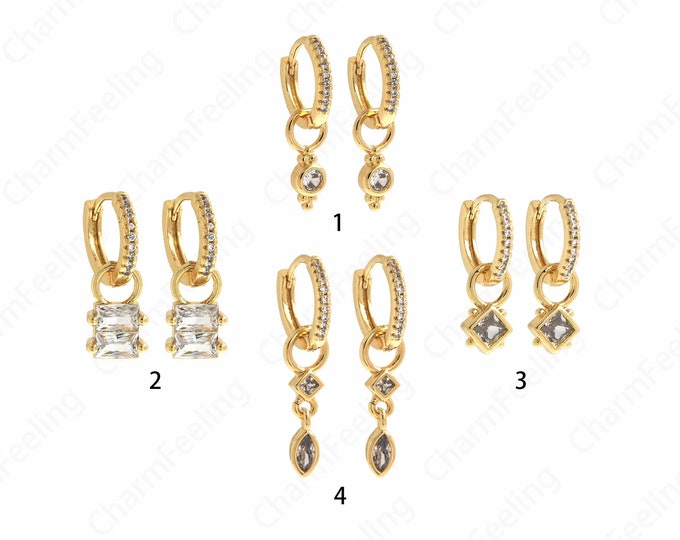 1 Pair, Dangle Earrings, 18K Gold Filled Exquisite Earrings, Micropaved CZ Round Earrings, Daily Earrings, DIY Earring Accessories
