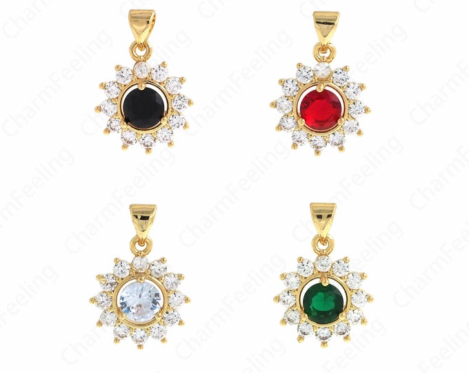 Sun Pendant, Micropavé CZ Flower Pendant, Sunflower Necklace, 18K Gold Filled Sun Charm, DIY Jewelry Supplies, 21x14.5x4.5mm
