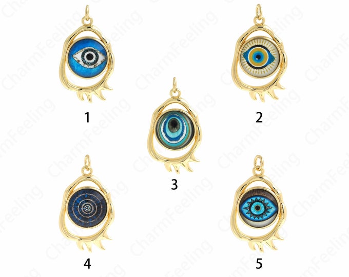 Micropavé CZ Eye Pendant, Oval Pendant, Enamel Charm, 18K Gold Filled Eye Charm, DIY Jewelry Supplies, 31x17x5mm