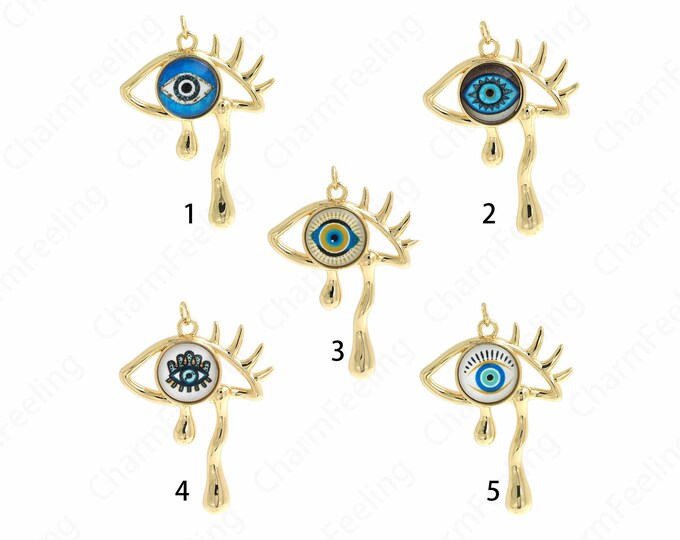 Enamel Eye Pendant,Micropavé CZ Devil's Eye Necklace,Lucky Eye Necklace, 18K Gold Filled Eye Charm, DIY Jewelry Supplies, 45x31x7mm