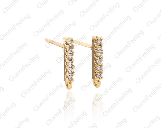 Gold Cube studs, Cube Stud studs, gold plated studs, Bar studs, Square studs， Gold Plated Findings  1 pair