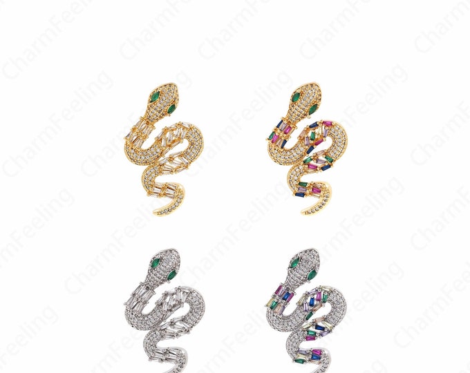 Gold Snake Necklace, 18K Gold Filled Snake Pendant, Snake Necklace, Micropavé CZ Gold Snake Pendant, Snake Charm, 43x26x9mm