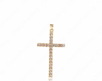 Micro-Pave Cross Necklace, Cross Charm, Cross Pendant,Religious Charm, DIY Jewelry Making Accessories 55.5x30x3.5mm