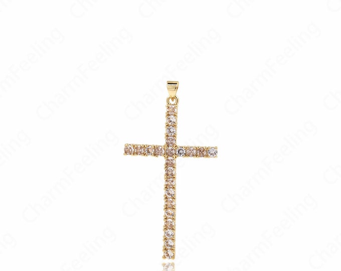 Micro-Pave Cross Necklace, Cross Charm, Cross Pendant,Religious Charm, DIY Jewelry Making Accessories 55.5x30x3.5mm
