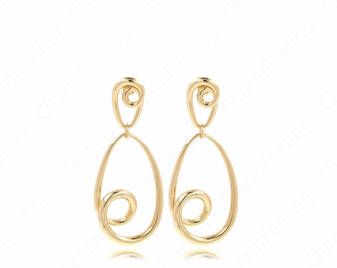 Bar Stud Earrings, Bohemian Earrings, 18K Gold Filled Drop Earrings, Line Earrings, Thick Gold Earrings, Gift for Her, 66.5x27x8.5mm