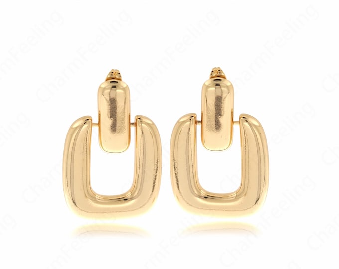 Square Earrings,Rectangular Earrings,Dainty Gold Earrings,Earring Charm,18K Gold Filled Eectangular Earrings, 40x27x3mm