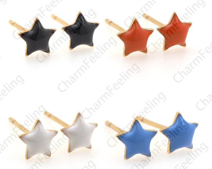 18K Gold Filled Star Earrings Polaris Earrings Polaris Charm Star Charm Enameled Polaris Earrings, Enamel Star Earrings,Dnamel Charm,1 pair