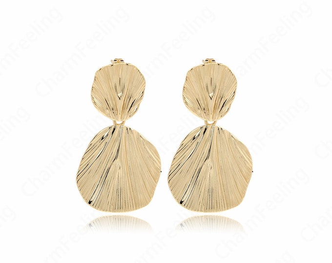 Drop Stud Earrings, 18K Gold Filled Bohemian Stud Earrings, Round Earrings, Thick Gold Earrings, Gift for Her, 46.5x26.5x1.7mm