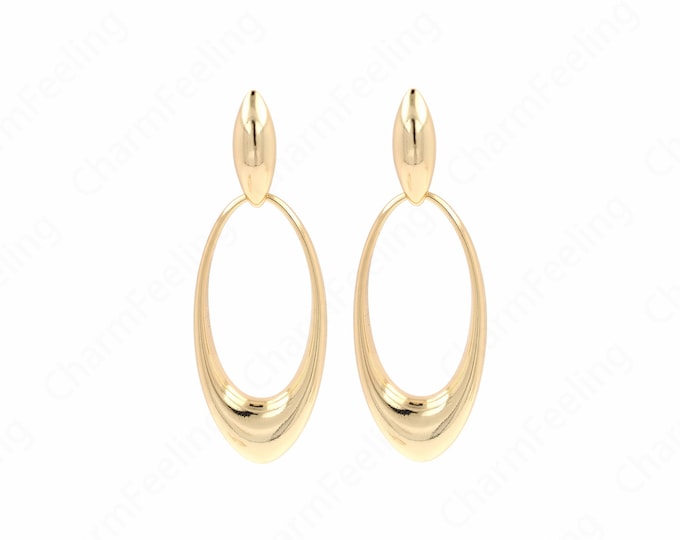 Bar Stud Earrings, Bohemian Earrings, 18K Gold Filled Drop Earrings, Line Earrings, Thick Gold Earrings, Gift for Her, 68x24x5.5mm