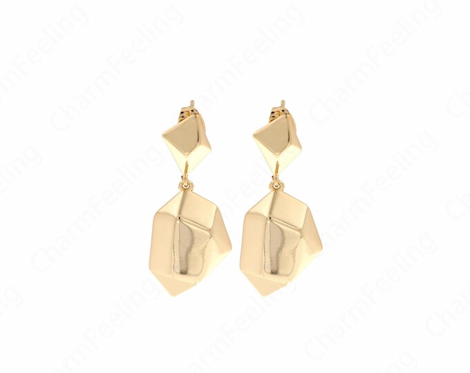 Dainty Gold Earrings,Square Earrings,Rectangular Earrings,Earring Charm,18K Gold Filled Eectangular Earrings, 34x14x5mm