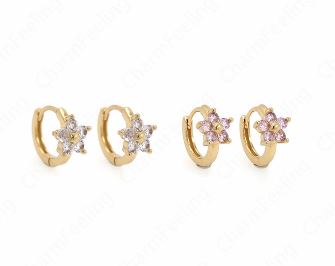 1 Pair,Micropavé CZ Round Earrings,  Polaris Earrings, 18K Gold Filled Star Earrings, Starburst Charm, Daily Earrings, 15x12x8.5mm