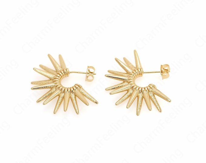 Sunshine Charm, Sun Earrings, Micropavé CZ Sun Stud Earrings, 18K Gold Filled Round Earrings, DIY Jewelry Supplies, 33x28x4mm