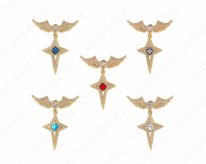 MicroPave CZ Wings Cross Charm,18K Gold Filled Cross Necklace,Cross Pendant, Cross Jewelry, DIY Jewelry Making 52x45x10mm
