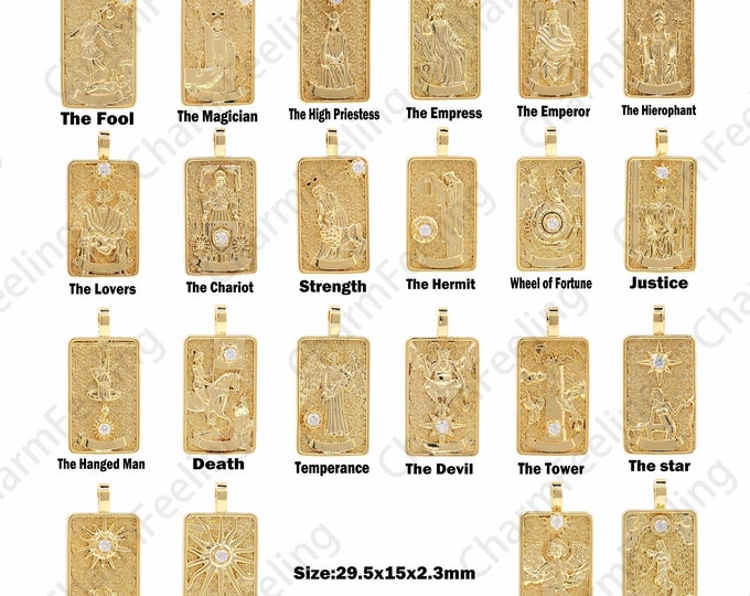 18K Filled Gold Tarot Card Charm Pendant, Amulet Jewelry, Tarot Card Necklace, DIY Jewelry Making Accessories 29.5x15x2.3mm 1pcs