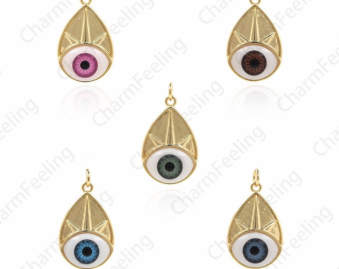 18K Gold Filled With Eye Charm , Eye Necklace, Single Eye Charm, Gold Eye Charm 28x15.5x7mm 1pcs