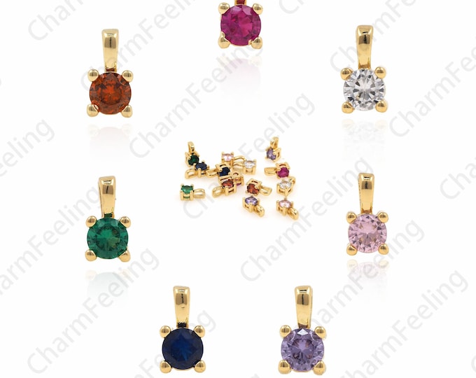 Color Solitaire Pendant, Round Diamond Necklace, Mini Pendant, Mini Charm, Geometric Jewelry, CZ Charm 8.2×4.2×3.9mm 1pcs