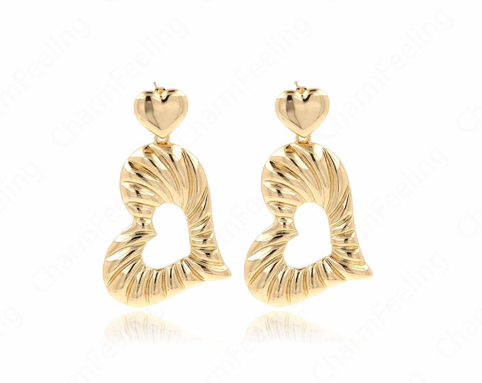 18K Gold Filled Heart Earrings, Dainty Love Earrings, Gift for Her,DIY Jewelry Accessories,58x34.5x4mm