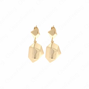 Dainty Gold Earrings,Square Earrings,Rectangular Earrings,Earring Charm,18K Gold Filled Eectangular Earrings, 34x14x5mm