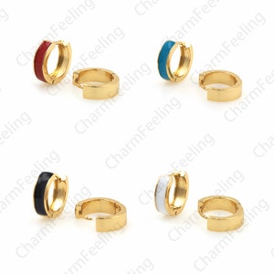 18K Gold Filled Enamel Huggie Hoop, Minimalist Ear Hoop, Small Hoop, Is The Perfect Gift for Her And The Girl 13x4mm 1pair