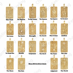 18K Filled Gold Tarot Card Charm Pendant, Amulet Jewelry, Tarot Card Necklace, DIY Jewelry Making Accessories 29.5x15x2.3mm 1pcs