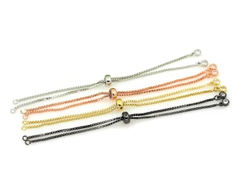 Chaîne de fabrication de bracelet réglable coulissante, bracelet semi-fini, perles de bouchon en caoutchouc, recherche de lien de connecteur Box Chain 1pcs