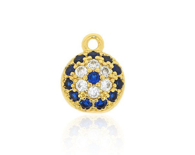 18K Gold Filled Round Eye Pendant, Round Coin Necklace, Micropavé CZ Eye Charm, DIY Jewelry Accessory 10x8mm