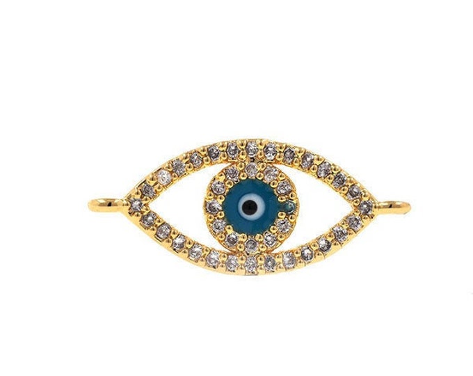 Micro-pavé CZ Lucky Eye Hand Link Head,18K Gold Filled Eye Connector, Eye Connector,  Good Luck Charm, DIY Jewelry 13x17x2mm