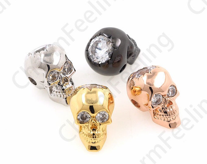 CZ Skull Spacer Beads, Brass Skull Charm, Unique Skull Spacer Beads, Skull Jewelry, DIY Jewelry Making Accessories 12.5x8.7x9.6mm 1pcs