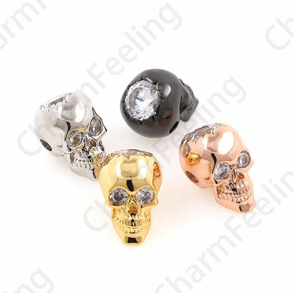 CZ Skull Spacer Beads, Brass Skull Charm, Unique Skull Spacer Beads, Skull Jewelry, DIY Jewelry Making Accessories 12.5x8.7x9.6mm 1pcs