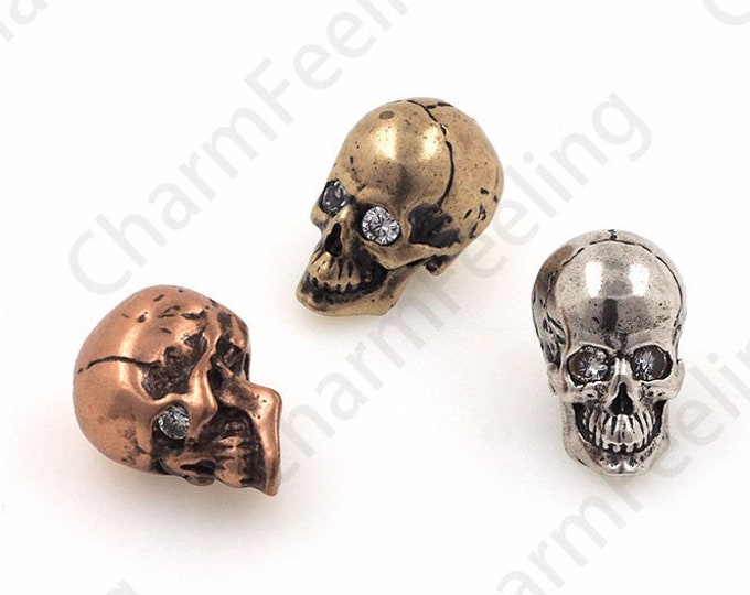 Retro Skull Beads, Punk Skull Charm, CZ Skull Beads, Skull Jewelry, DIY Jewelry Making Accessories 11.5x8x10.5mm 1pcs