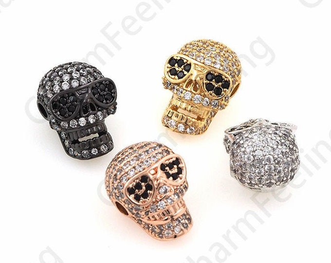 Micro-Pave Skull Spacer Beads, Skull Charm, Knife Lanyard Beads, EDC Beads, DIY Jewelry Making Accessories 12.5x9.2x9.1mm 1pcs