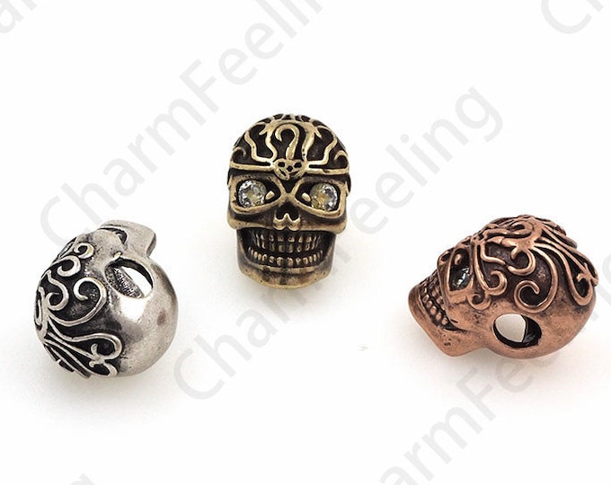Micro-Pave Skull Spacer Beads, Engraved Skull Spacer Beads, Skull Charm, DIY Jewelry Making Accessories 10x8.5x9.5mm 1pcs