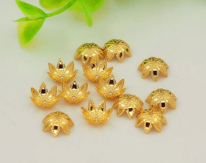 10 pcs 18K Gold Filled Flower Bead Caps,Pearl Caps,Round Bead Caps,Flower Caps,Spacer Jewelry, Brass Caps, DIY Gold Jewelry Making,
