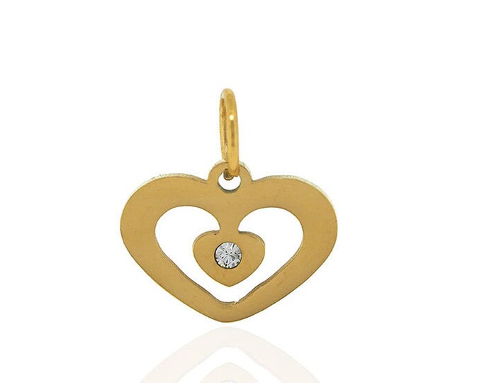 heart shaped pendant, stainless steel heart necklace, crystal pavé bracelet,textured heart 12*12mm 1pcs