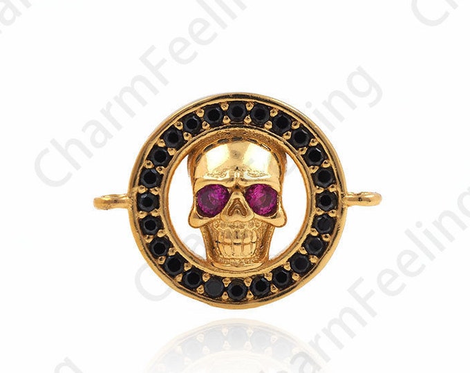 Micro-Pave Skull Connector, CZ Skull Connector, Skull Charm, Skull Discovery, DIY Jewelry Making Accessories 15x20.5x5mm 1pcs