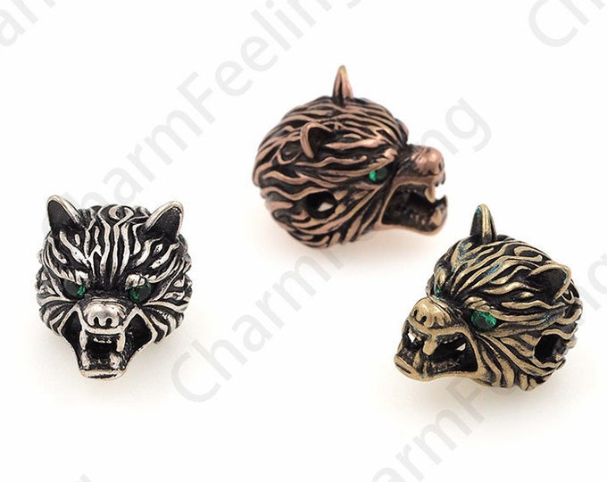 wolf head beads,wolf head pendant,wolf head necklace,carved wolf head,antique copper wolf  10*11*14mm 1pcs