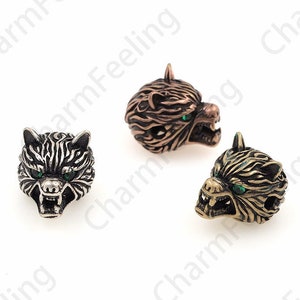 Wolf Kopf Perlen, Wolf Kopf Anhänger, Wolf Kopf Halskette, geschnitzte Wolf Kopf, antike Kupfer Wolf 10 * 11 * 14mm 1pcs