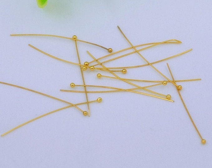 Brass Nickel Free - High Quality 20mm Long Golden Brass Ball End Headpins  10pcs/20pcs/30pcs