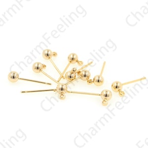 Gold-Plated Spherical Earrings, Gold Bead Earrings, Ear Accessories, Ear Accessories, DIY Jewelry Making Accessories  1pair