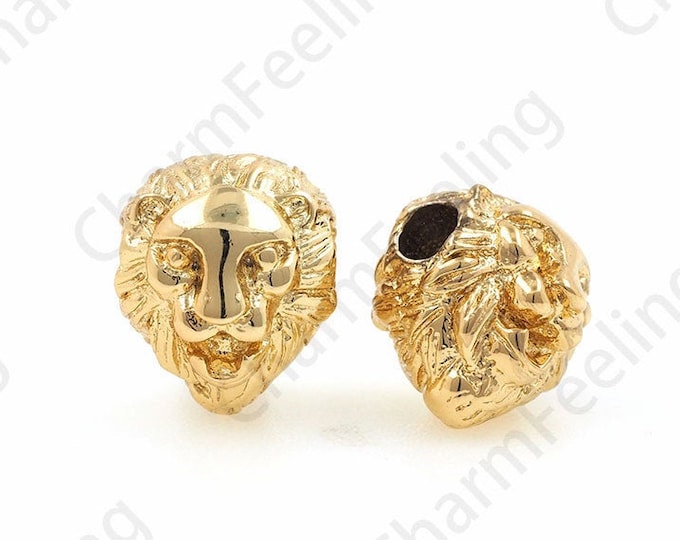 Golden Lion Head Spacer Beads, Animal Charm, Lion Head Spacer Beads, Lion Charm, DIY Jewelry Making Accessories 12x10x10mm 1pcs